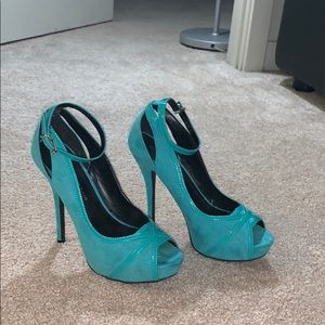 Blue suede high heels